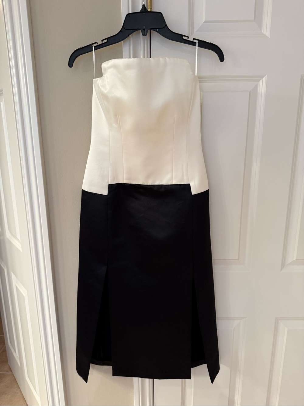 Zara Strapless Black and White Two-Tone Midi Dress